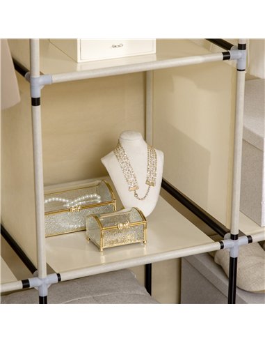 HOMCOM Fabric Wardrobe, with Rails and Shelves - Beige