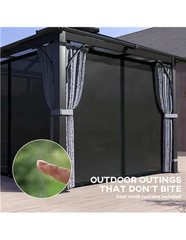 Outsunny 3 x 3(m) Hardtop Gazebo Canopy with 7mm Double Polycarbonate Roof, Garden Gazebo Permanent Pavilion with Mosquito Netti