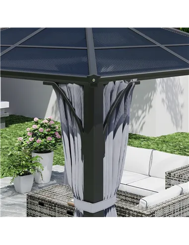 Outsunny 3 x 3(m) Hardtop Gazebo Canopy with 7mm Double Polycarbonate Roof, Garden Gazebo Permanent Pavilion with Mosquito Netti