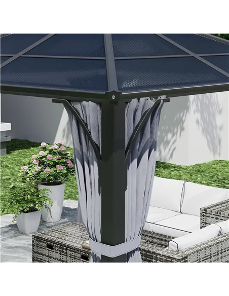 Outsunny 3 x 3(m) Hardtop Gazebo Canopy with 7mm Double Polycarbonate Roof, Garden Gazebo Permanent Pavilion with Mosquito Netti