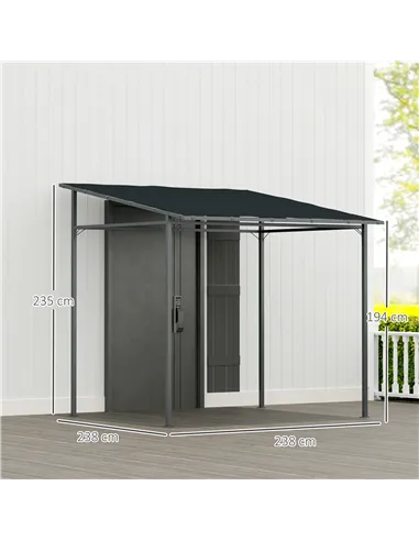Outsunny 2.4 x 2.4 m Wall Mounted Pergola Gazebo with PA Coating Fabric and Metal Frame, UPF30+, Lean to Garden Gazebo, Wind Res