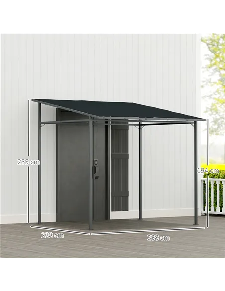 Outsunny 2.4 x 2.4 m Wall Mounted Pergola Gazebo with PA Coating Fabric and Metal Frame, UPF30+, Lean to Garden Gazebo, Wind Res
