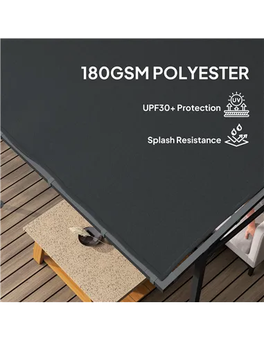 Outsunny 2.4 x 2.4 m Wall Mounted Pergola Gazebo with PA Coating Fabric and Metal Frame, UPF30+, Lean to Garden Gazebo, Wind Res