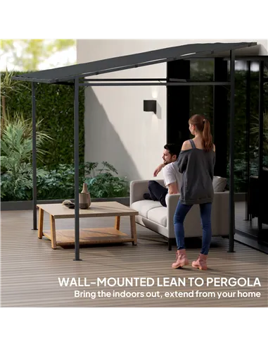 Outsunny 2.4 x 2.4 m Wall Mounted Pergola Gazebo with PA Coating Fabric and Metal Frame, UPF30+, Lean to Garden Gazebo, Wind Res