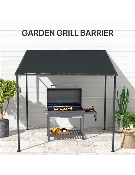 Outsunny 2.4 x 2.4 m Wall Mounted Pergola Gazebo with PA Coating Fabric and Metal Frame, UPF30+, Lean to Garden Gazebo, Wind Res