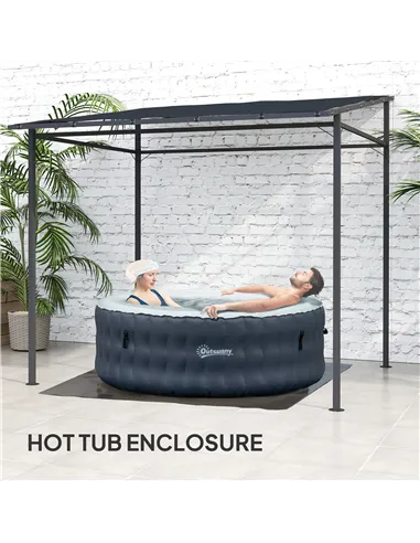 Outsunny 2.4 x 2.4 m Wall Mounted Pergola Gazebo with PA Coating Fabric and Metal Frame, UPF30+, Lean to Garden Gazebo, Wind Res