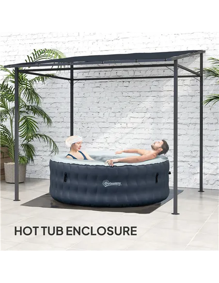 Outsunny 2.4 x 2.4 m Wall Mounted Pergola Gazebo with PA Coating Fabric and Metal Frame, UPF30+, Lean to Garden Gazebo, Wind Res