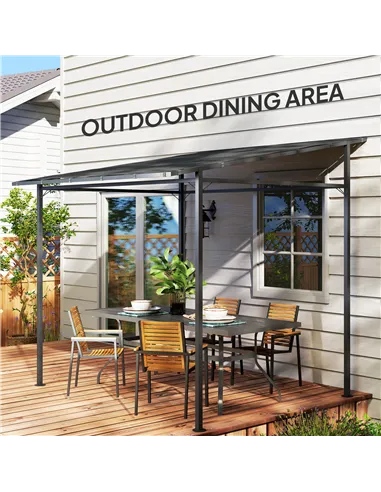 Outsunny 2.4 x 2.4 m Wall Mounted Pergola Gazebo with PA Coating Fabric and Metal Frame, UPF30+, Lean to Garden Gazebo, Wind Res