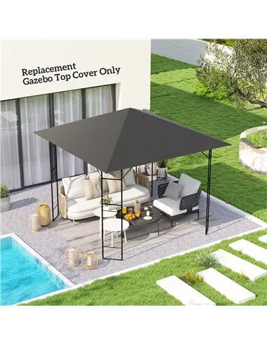 Outsunny 3 x 3(m) Gazebo Canopy Replacement Cover, Garden Gazebo Roof Replacement with Drain Holes, Water Resistant PVC Coating,