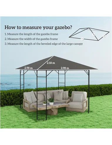 Outsunny 3 x 3(m) Gazebo Canopy Replacement Cover, Garden Gazebo Roof Replacement with Drain Holes, Water Resistant PVC Coating,