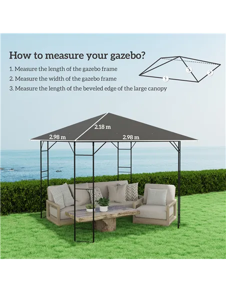 Outsunny 3 x 3(m) Gazebo Canopy Replacement Cover, Garden Gazebo Roof Replacement with Drain Holes, Water Resistant PVC Coating,