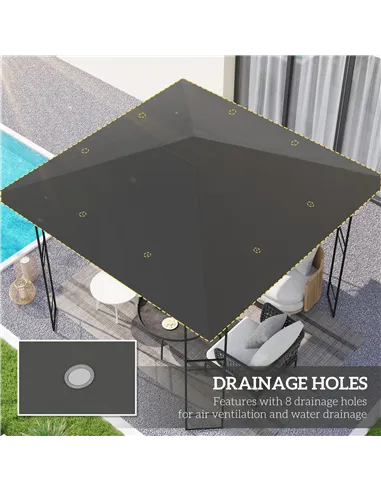 Outsunny 3 x 3(m) Gazebo Canopy Replacement Cover, Garden Gazebo Roof Replacement with Drain Holes, Water Resistant PVC Coating,