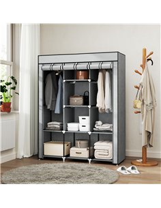 HOMCOM Fabric Wardrobe, with Rails and Shelves - Light Grey 2