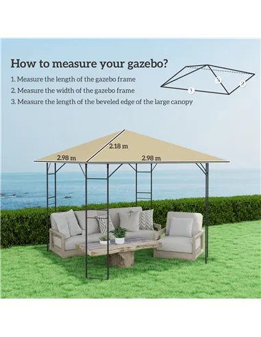 Outsunny 3 x 3(m) Gazebo Canopy Replacement Cover, Garden Gazebo Roof Replacement with Drain Holes, Water Resistant PVC Coating,