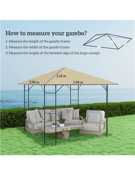 Outsunny 3 x 3(m) Gazebo Canopy Replacement Cover, Garden Gazebo Roof Replacement with Drain Holes, Water Resistant PVC Coating,