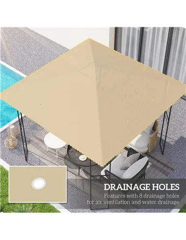 Outsunny 3 x 3(m) Gazebo Canopy Replacement Cover, Garden Gazebo Roof Replacement with Drain Holes, Water Resistant PVC Coating,
