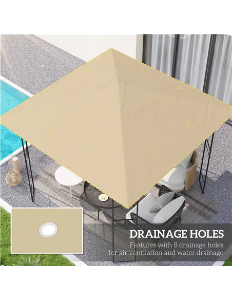 Outsunny 3 x 3(m) Gazebo Canopy Replacement Cover, Garden Gazebo Roof Replacement with Drain Holes, Water Resistant PVC Coating,