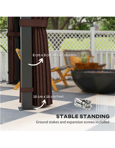 Outsunny 3 x 3(m) Hardtop Gazebo Canopy with 7mm Double Polycarbonate Roof, Garden Gazebo Permanent Pavilion with Mosquito Netti