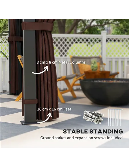 Outsunny 3 x 3(m) Hardtop Gazebo Canopy with 7mm Double Polycarbonate Roof, Garden Gazebo Permanent Pavilion with Mosquito Netti