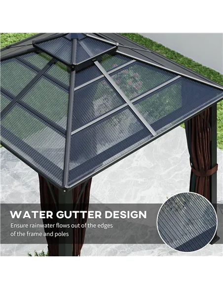 Outsunny 3 x 3(m) Hardtop Gazebo Canopy with 7mm Double Polycarbonate Roof, Garden Gazebo Permanent Pavilion with Mosquito Netti