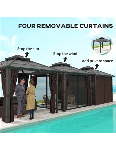 Outsunny 3 x 3(m) Hardtop Gazebo Canopy with 7mm Double Polycarbonate Roof, Garden Gazebo Permanent Pavilion with Mosquito Netti