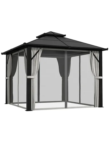 Outsunny 3 x 3(m) Hardtop Gazebo Canopy with UPF30+ Double Polycarbonate Roof, Aluminium Frame Garden Gazebo Permanent Pavilion 