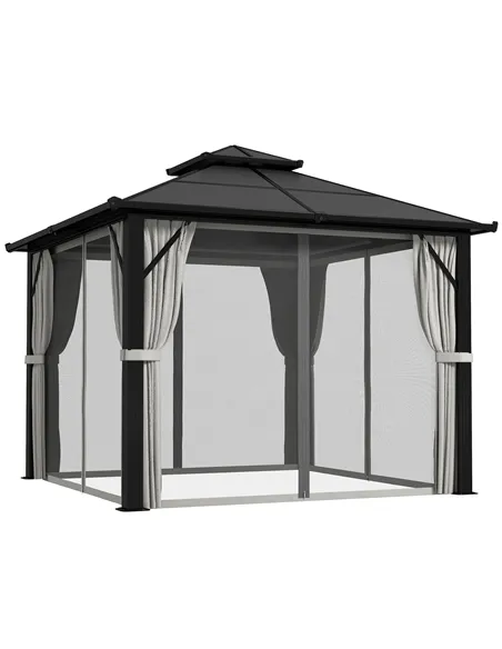Outsunny 3 x 3(m) Hardtop Gazebo Canopy with UPF30+ Double Polycarbonate Roof, Aluminium Frame Garden Gazebo Permanent Pavilion 