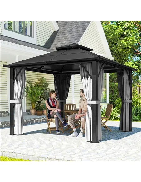 Outsunny 3 x 3(m) Hardtop Gazebo Canopy with UPF30+ Double Polycarbonate Roof, Aluminium Frame Garden Gazebo Permanent Pavilion 