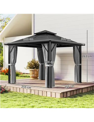 Outsunny 3 x 3(m) Hardtop Gazebo Canopy with UPF30+ Double Polycarbonate Roof, Aluminium Frame Garden Gazebo Permanent Pavilion 