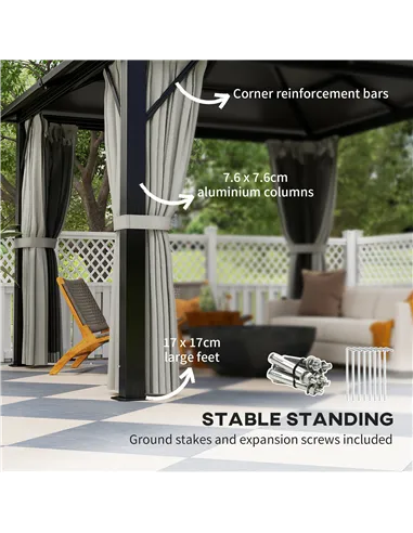 Outsunny 3 x 3(m) Hardtop Gazebo Canopy with UPF30+ Double Polycarbonate Roof, Aluminium Frame Garden Gazebo Permanent Pavilion 