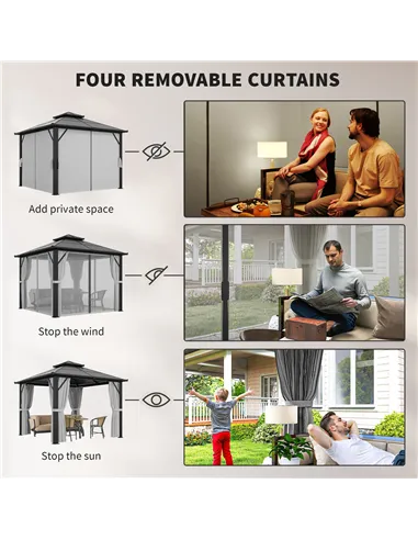 Outsunny 3 x 3(m) Hardtop Gazebo Canopy with UPF30+ Double Polycarbonate Roof, Aluminium Frame Garden Gazebo Permanent Pavilion 