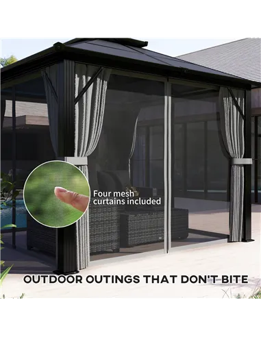 Outsunny 3 x 3(m) Hardtop Gazebo Canopy with UPF30+ Double Polycarbonate Roof, Aluminium Frame Garden Gazebo Permanent Pavilion 