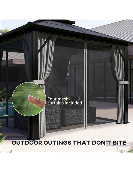 Outsunny 3 x 3(m) Hardtop Gazebo Canopy with UPF30+ Double Polycarbonate Roof, Aluminium Frame Garden Gazebo Permanent Pavilion 