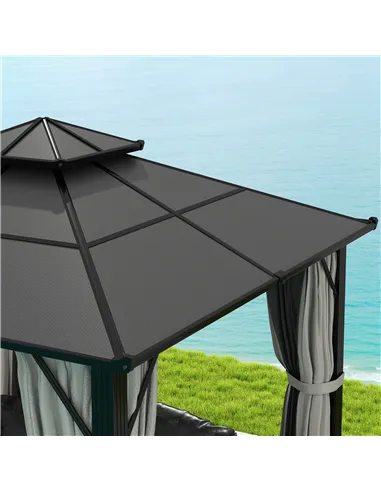 Outsunny 3 x 3(m) Hardtop Gazebo Canopy with UPF30+ Double Polycarbonate Roof, Aluminium Frame Garden Gazebo Permanent Pavilion 