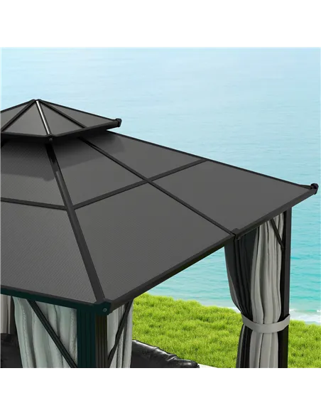 Outsunny 3 x 3(m) Hardtop Gazebo Canopy with UPF30+ Double Polycarbonate Roof, Aluminium Frame Garden Gazebo Permanent Pavilion 