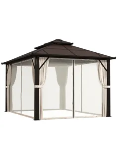 Outsunny 3 x 4m Hardtop Gazebo Canopy with UPF30+ Double Polycarbonate Roof, Aluminium Frame Garden Gazebo Permanent Pavilion wi