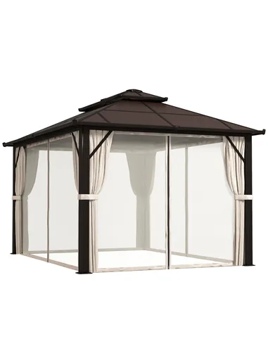 Outsunny 3 x 4m Hardtop Gazebo Canopy with UPF30+ Double Polycarbonate Roof, Aluminium Frame Garden Gazebo Permanent Pavilion wi