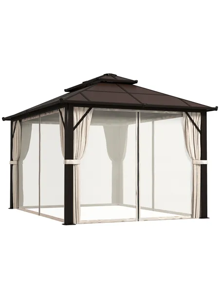 Outsunny 3 x 4m Hardtop Gazebo Canopy with UPF30+ Double Polycarbonate Roof, Aluminium Frame Garden Gazebo Permanent Pavilion wi
