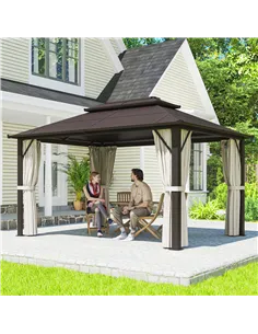 Outsunny 3 x 4m Hardtop Gazebo Canopy with UPF30+ Double Polycarbonate Roof, Aluminium Frame Garden Gazebo Permanent Pavilion wi 2