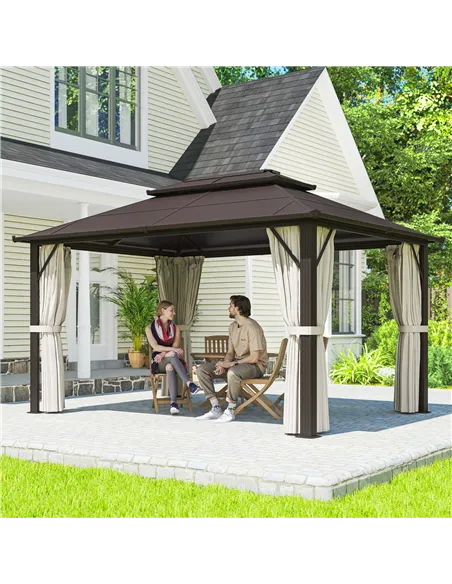 Outsunny 3 x 4m Hardtop Gazebo Canopy with UPF30+ Double Polycarbonate Roof, Aluminium Frame Garden Gazebo Permanent Pavilion wi