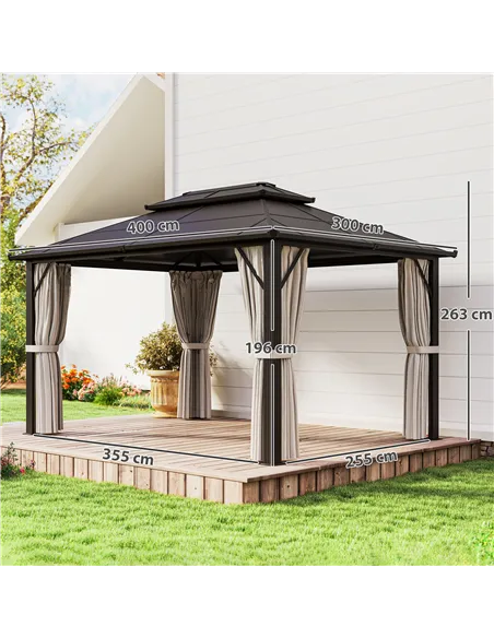 Outsunny 3 x 4m Hardtop Gazebo Canopy with UPF30+ Double Polycarbonate Roof, Aluminium Frame Garden Gazebo Permanent Pavilion wi
