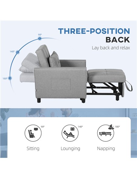 HOMCOM Linen-Look Single Chair Bed - Light Grey