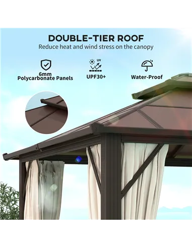 Outsunny 3 x 4m Hardtop Gazebo Canopy with UPF30+ Double Polycarbonate Roof, Aluminium Frame Garden Gazebo Permanent Pavilion wi