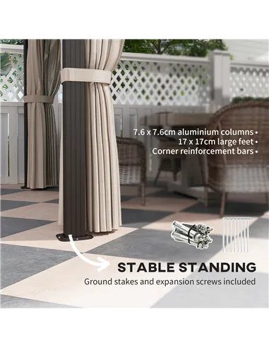 Outsunny 3 x 4m Hardtop Gazebo Canopy with UPF30+ Double Polycarbonate Roof, Aluminium Frame Garden Gazebo Permanent Pavilion wi