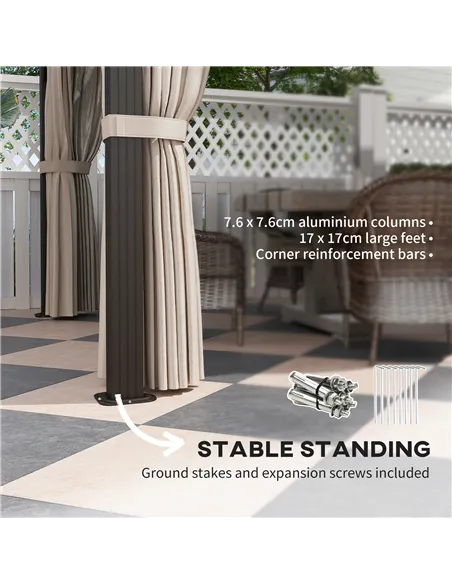 Outsunny 3 x 4m Hardtop Gazebo Canopy with UPF30+ Double Polycarbonate Roof, Aluminium Frame Garden Gazebo Permanent Pavilion wi