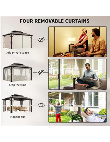 Outsunny 3 x 4m Hardtop Gazebo Canopy with UPF30+ Double Polycarbonate Roof, Aluminium Frame Garden Gazebo Permanent Pavilion wi