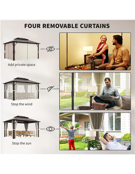 Outsunny 3 x 4m Hardtop Gazebo Canopy with UPF30+ Double Polycarbonate Roof, Aluminium Frame Garden Gazebo Permanent Pavilion wi