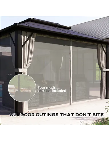 Outsunny 3 x 4m Hardtop Gazebo Canopy with UPF30+ Double Polycarbonate Roof, Aluminium Frame Garden Gazebo Permanent Pavilion wi