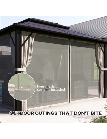 Outsunny 3 x 4m Hardtop Gazebo Canopy with UPF30+ Double Polycarbonate Roof, Aluminium Frame Garden Gazebo Permanent Pavilion wi