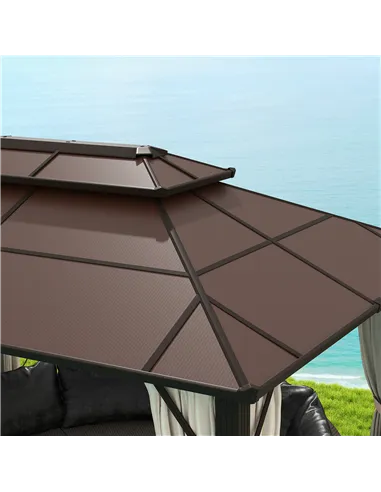 Outsunny 3 x 4m Hardtop Gazebo Canopy with UPF30+ Double Polycarbonate Roof, Aluminium Frame Garden Gazebo Permanent Pavilion wi